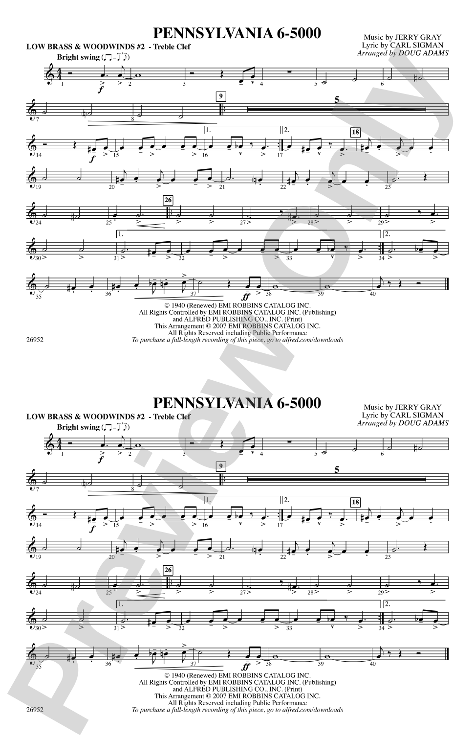 Pennsylvania 6-5000: Low Brass & Woodwinds #2 - Treble Clef