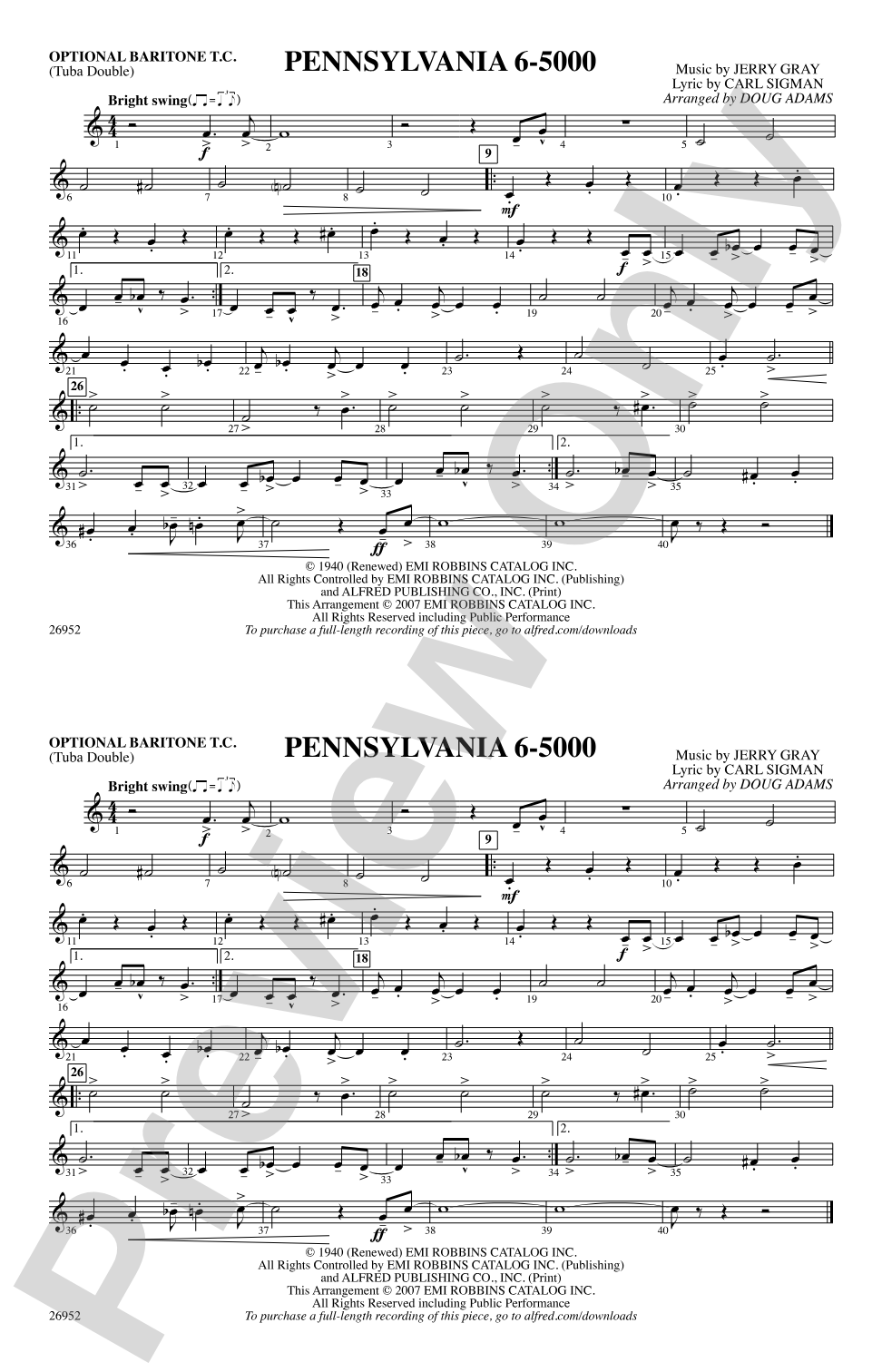 Pennsylvania 6-5000: Optional Baritone T.C. (Tuba Double)