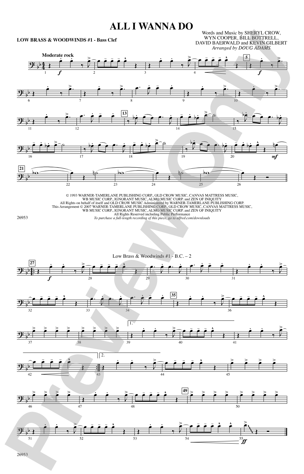 All I Wanna Do: Low Brass & Woodwinds #1 - Bass Clef