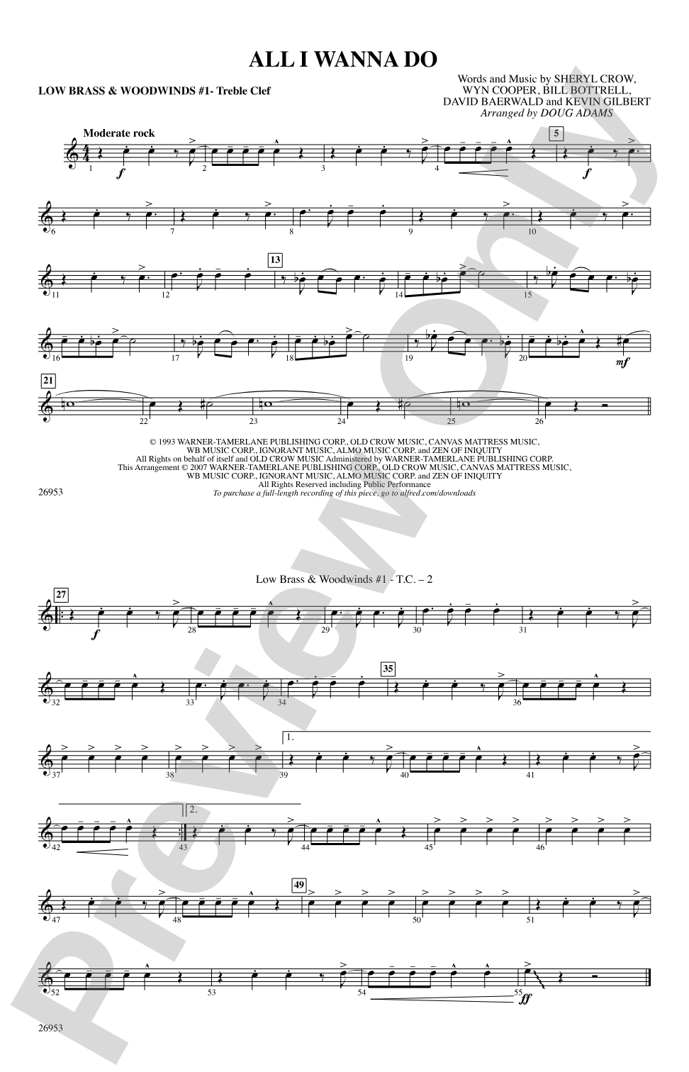 All I Wanna Do: Low Brass & Woodwinds #1 - Treble Clef