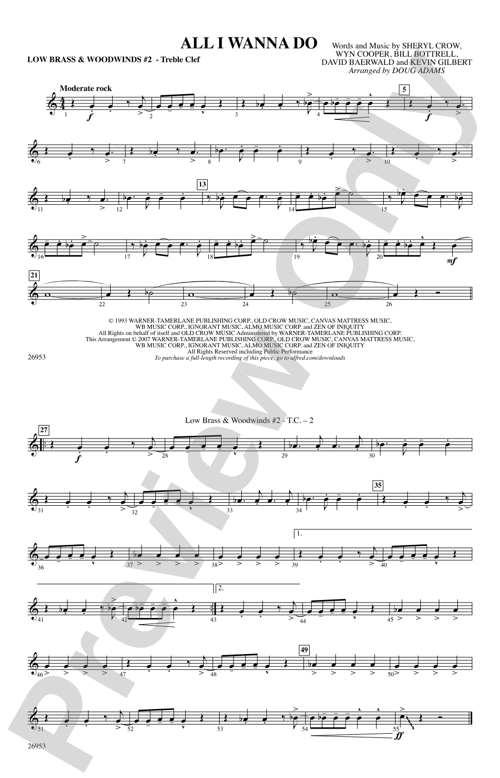 All I Wanna Do: Low Brass & Woodwinds #2 - Treble Clef