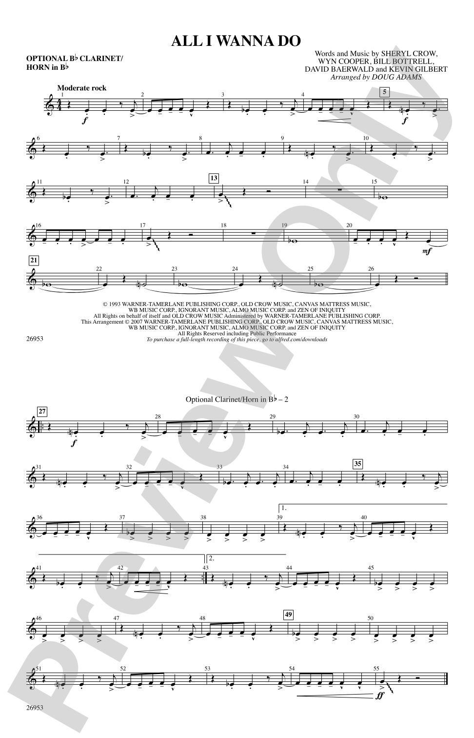 All I Wanna Do: Optional Bb Clarinet/Horn in Bb