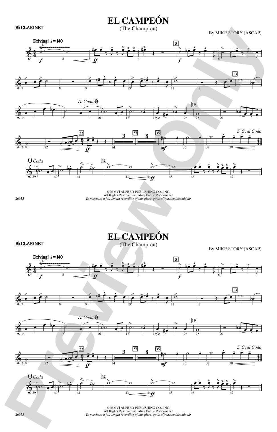 El Campeón: 1st B-flat Clarinet
