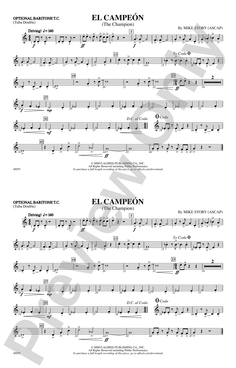 El Campeón: Optional Baritone T.C. (Tuba Double)