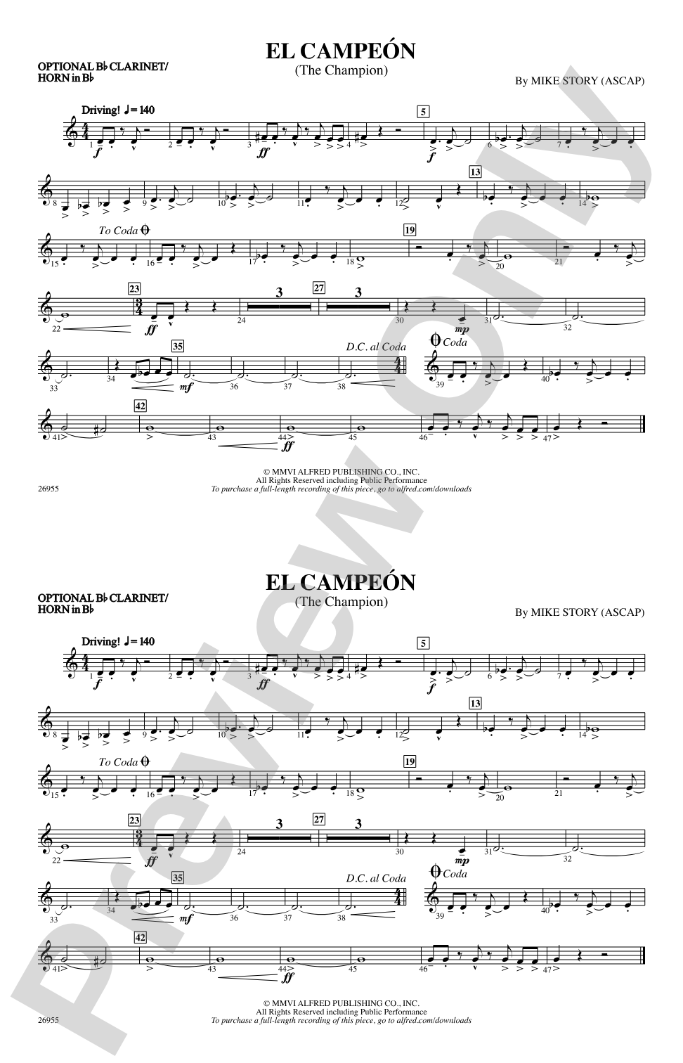 El Campeón: Optional Bb Clarinet/Horn in Bb