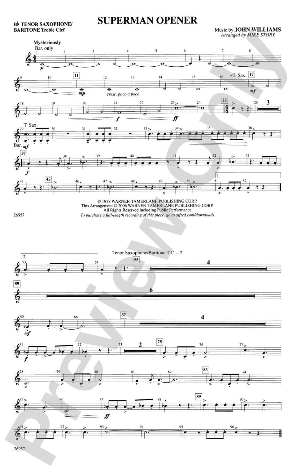 Superman Opener: Bb Tenor Saxophone/Bartione Treble Clef