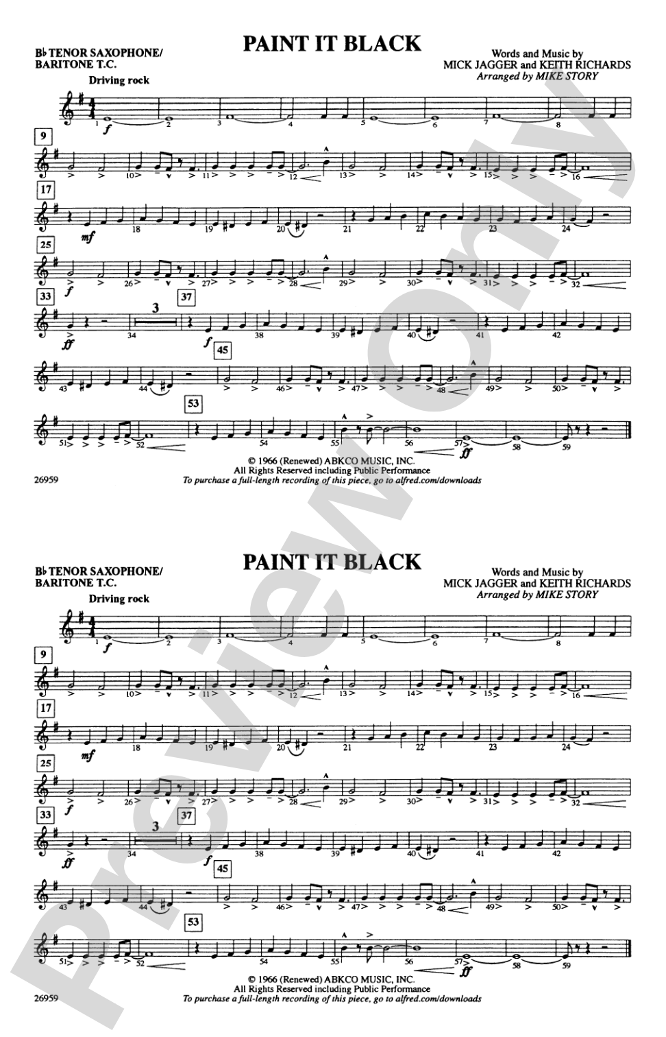 Paint It Black: Bb Tenor Saxophone/Bartione Treble Clef