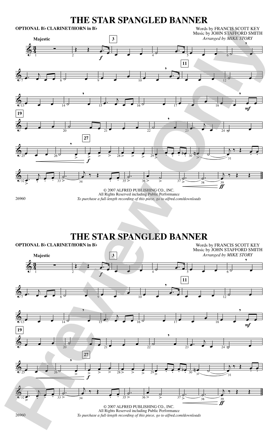 The Star-Spangled Banner: Optional Bb Clarinet/Horn in Bb
