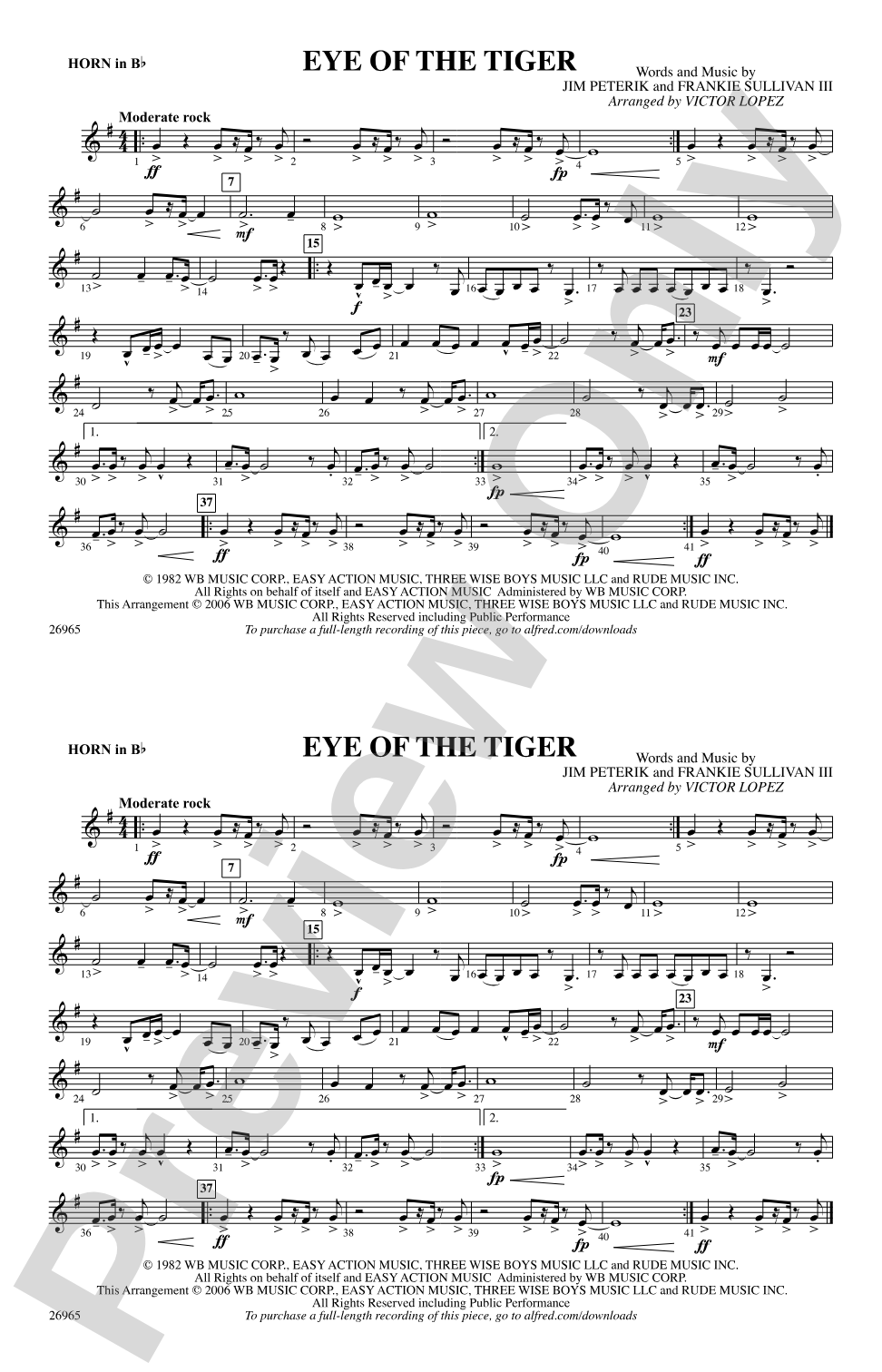 Eye of the Tiger: Horn in B flat