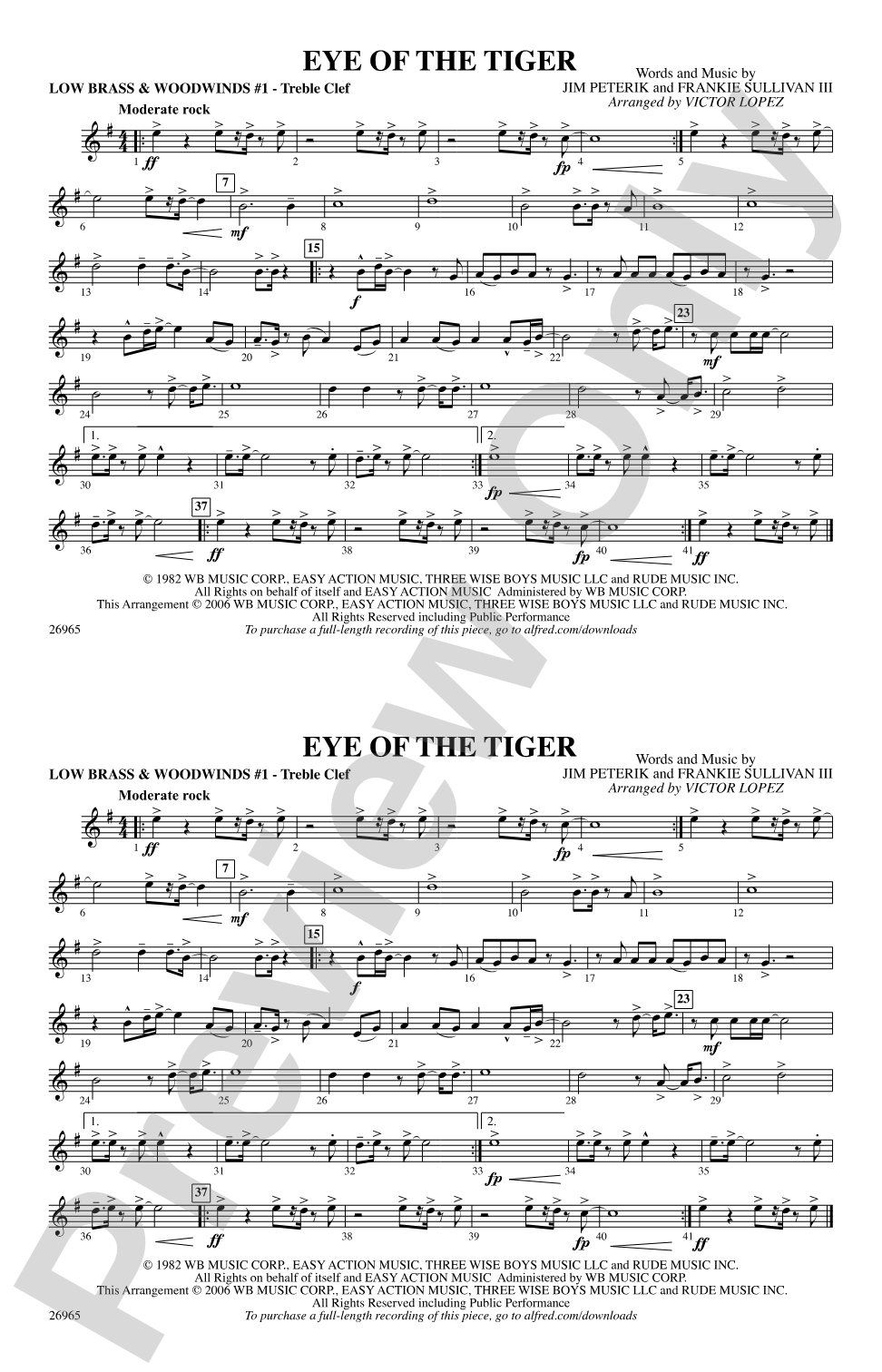 Eye of the Tiger: Low Brass & Woodwinds #1 - Treble Clef