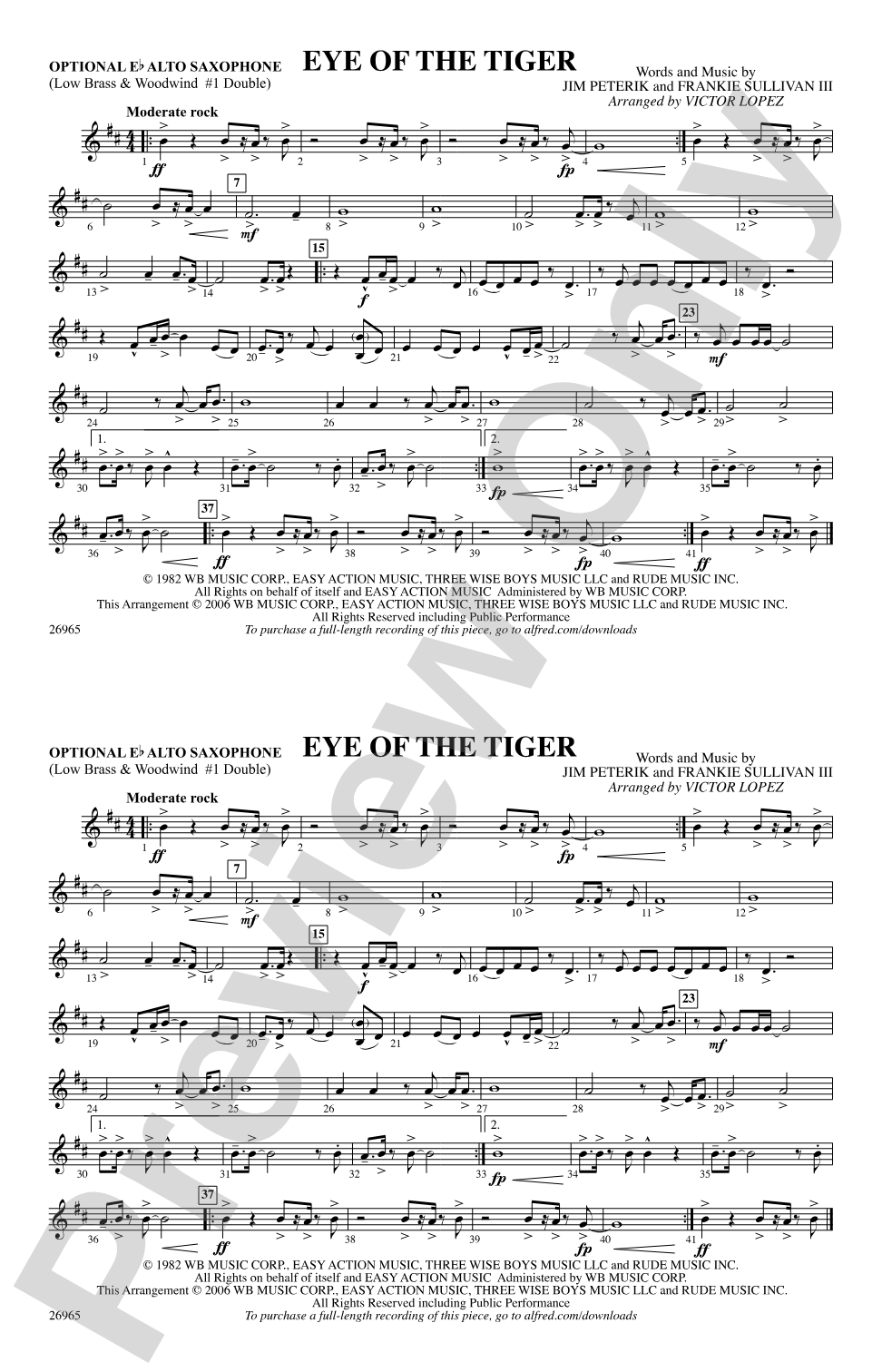 Eye of the Tiger: Optional Alto Sax