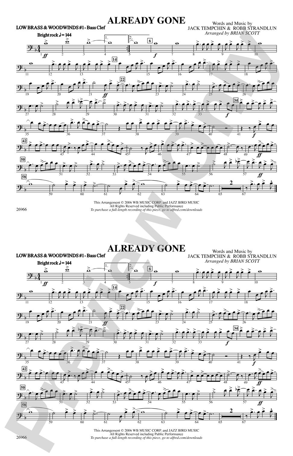 Already Gone: Low Brass & Woodwinds #1 - Bass Clef