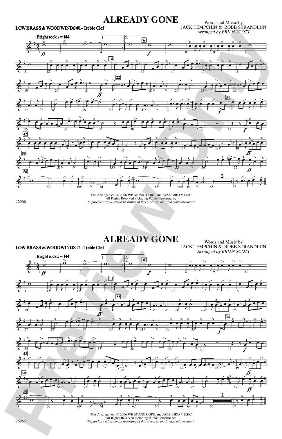 Already Gone: Low Brass & Woodwinds #1 - Treble Clef