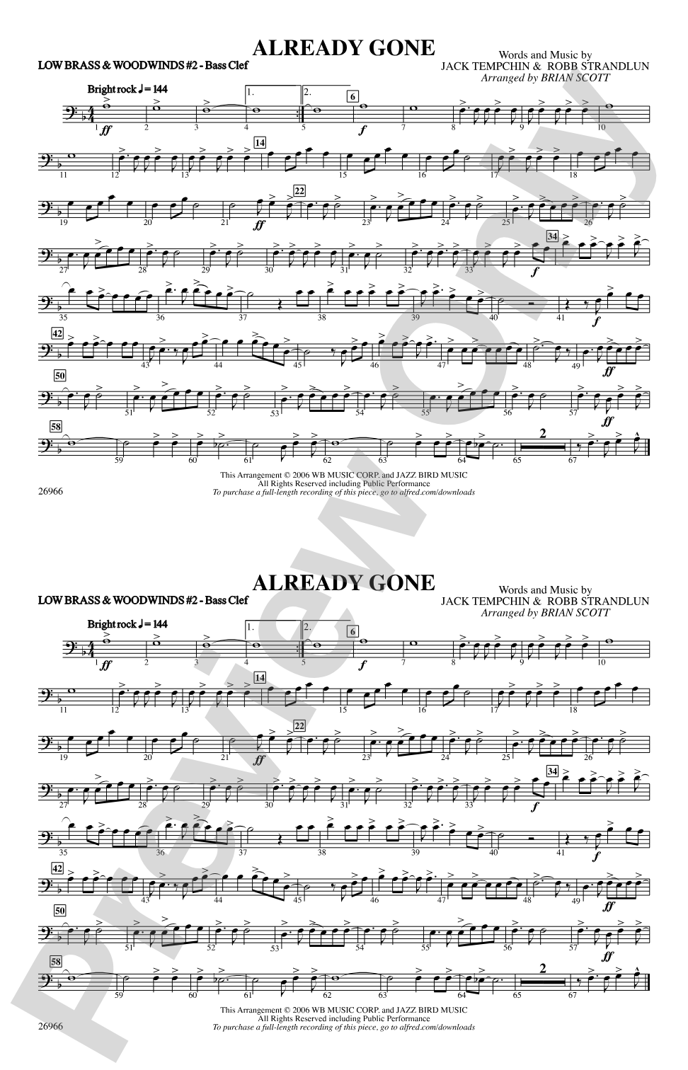 Already Gone: Low Brass & Woodwinds #2 - Bass Clef