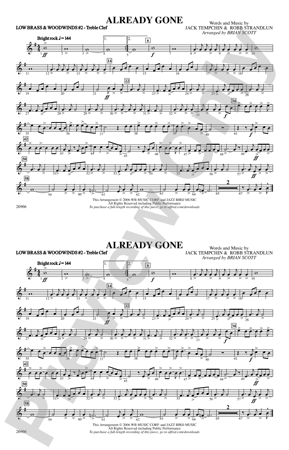 Already Gone: Low Brass & Woodwinds #2 - Treble Clef