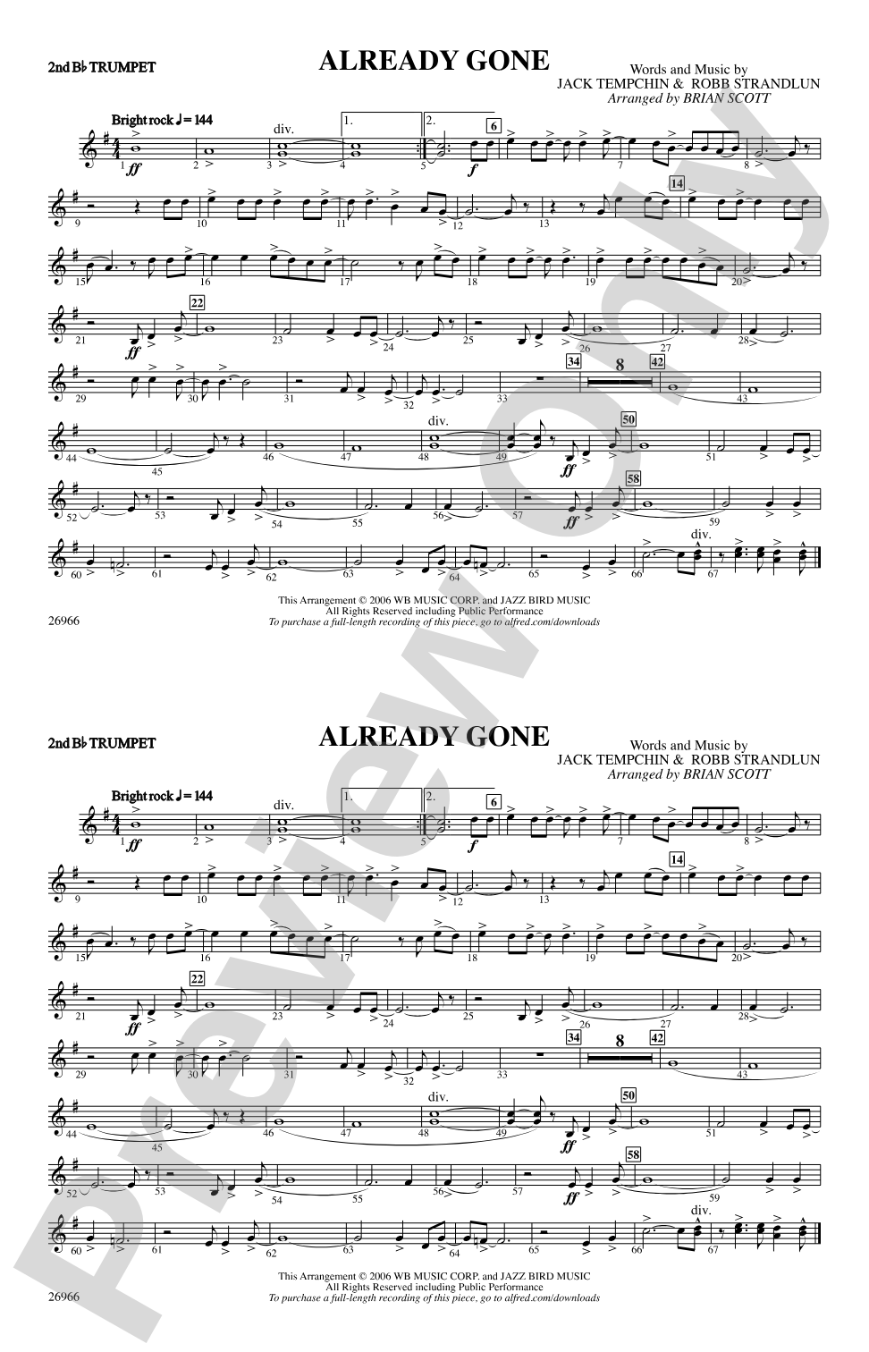 Already Gone: 2nd B-flat Trumpet