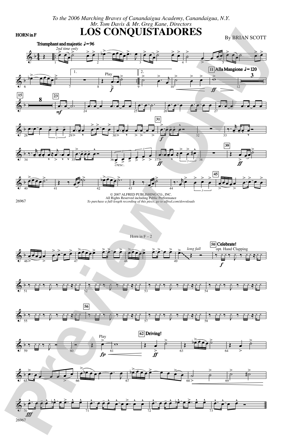 Los Conquistadores: 1st F Horn