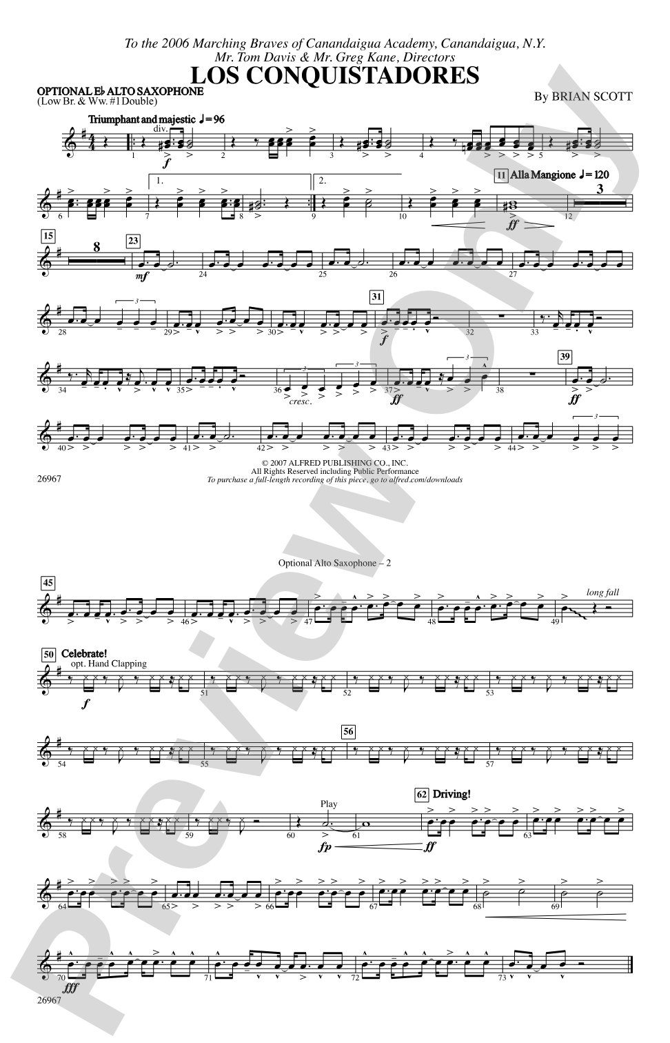 Los Conquistadores: Optional Alto Sax