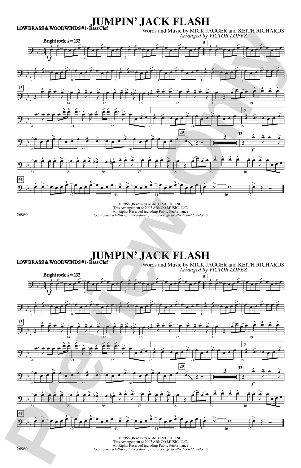 Jumpin' Jack Flash: Low Brass & Woodwinds #1 - Bass Clef