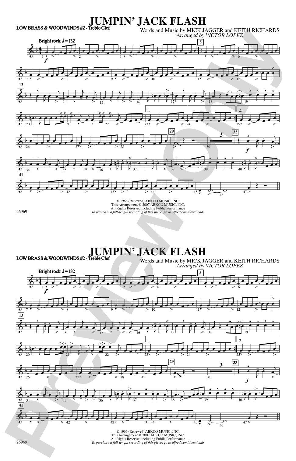 Jumpin' Jack Flash: Low Brass & Woodwinds #2 - Treble Clef