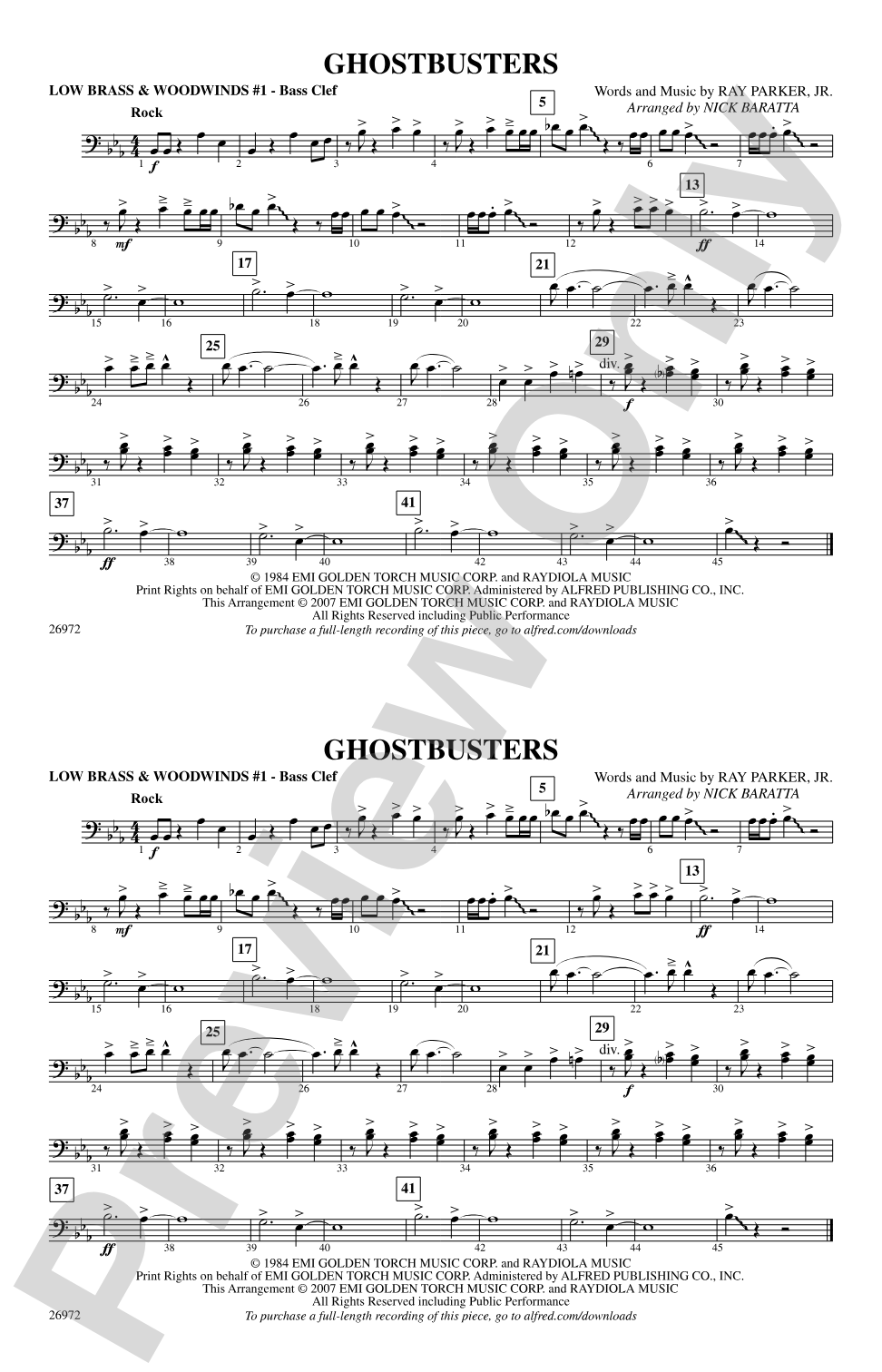Ghostbusters: Low Brass & Woodwinds #1 - Bass Clef