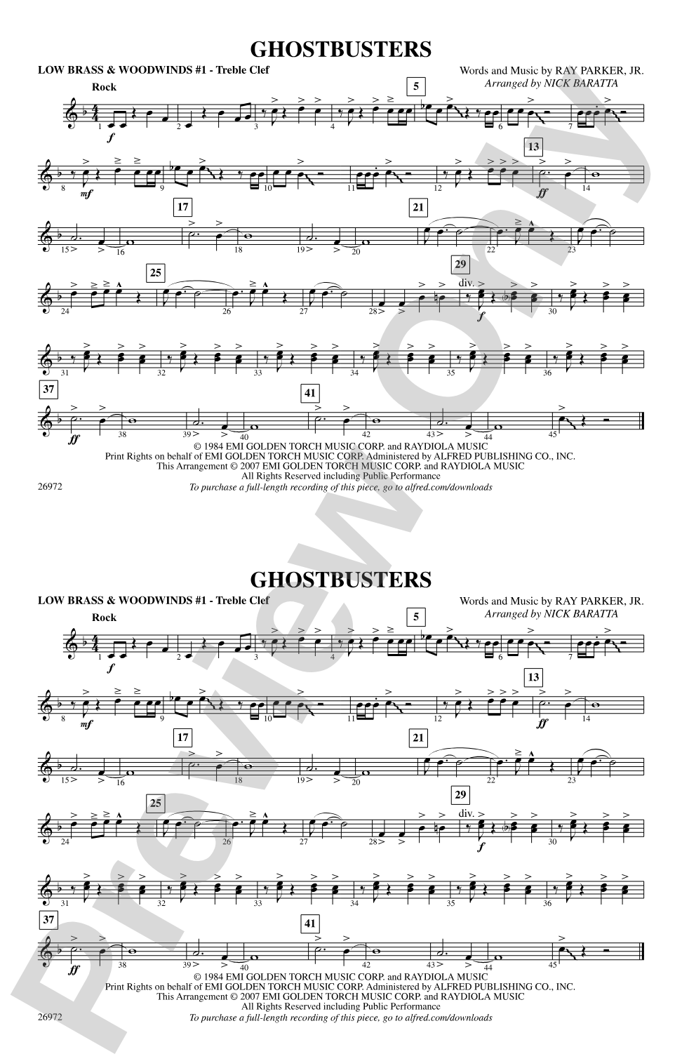 Ghostbusters: Low Brass & Woodwinds #1 - Treble Clef