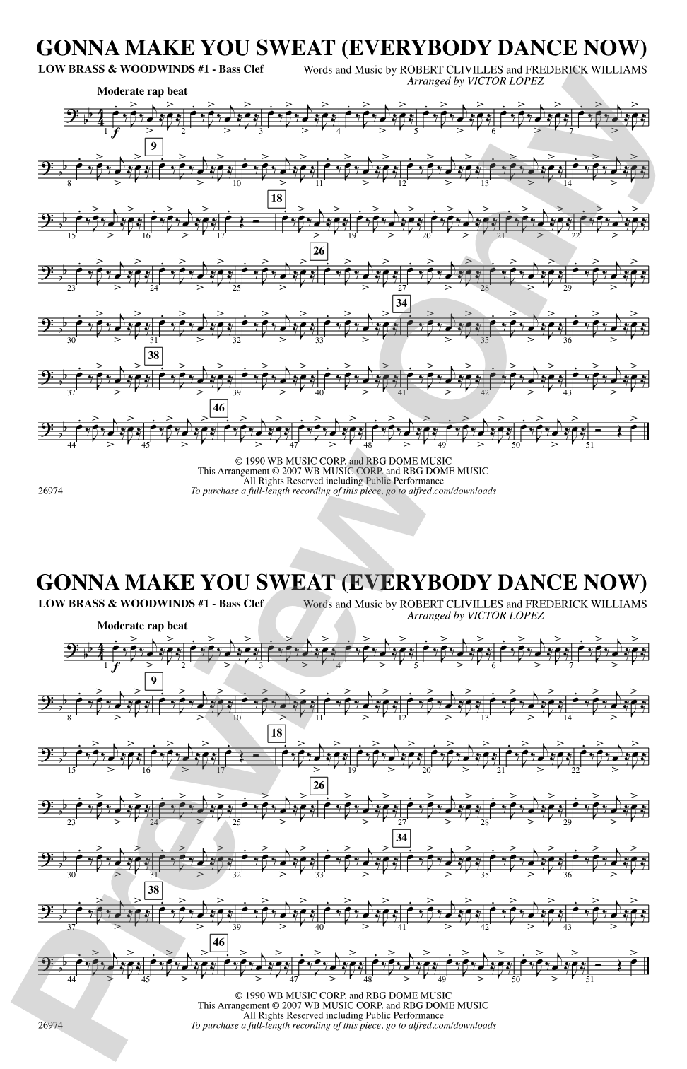 Gonna Make You Sweat (Everybody Dance Now): Low Brass & Woodwinds #1 - Bass Clef