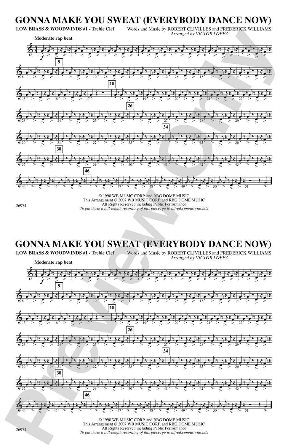 Gonna Make You Sweat (Everybody Dance Now): Low Brass & Woodwinds #1 - Treble Clef