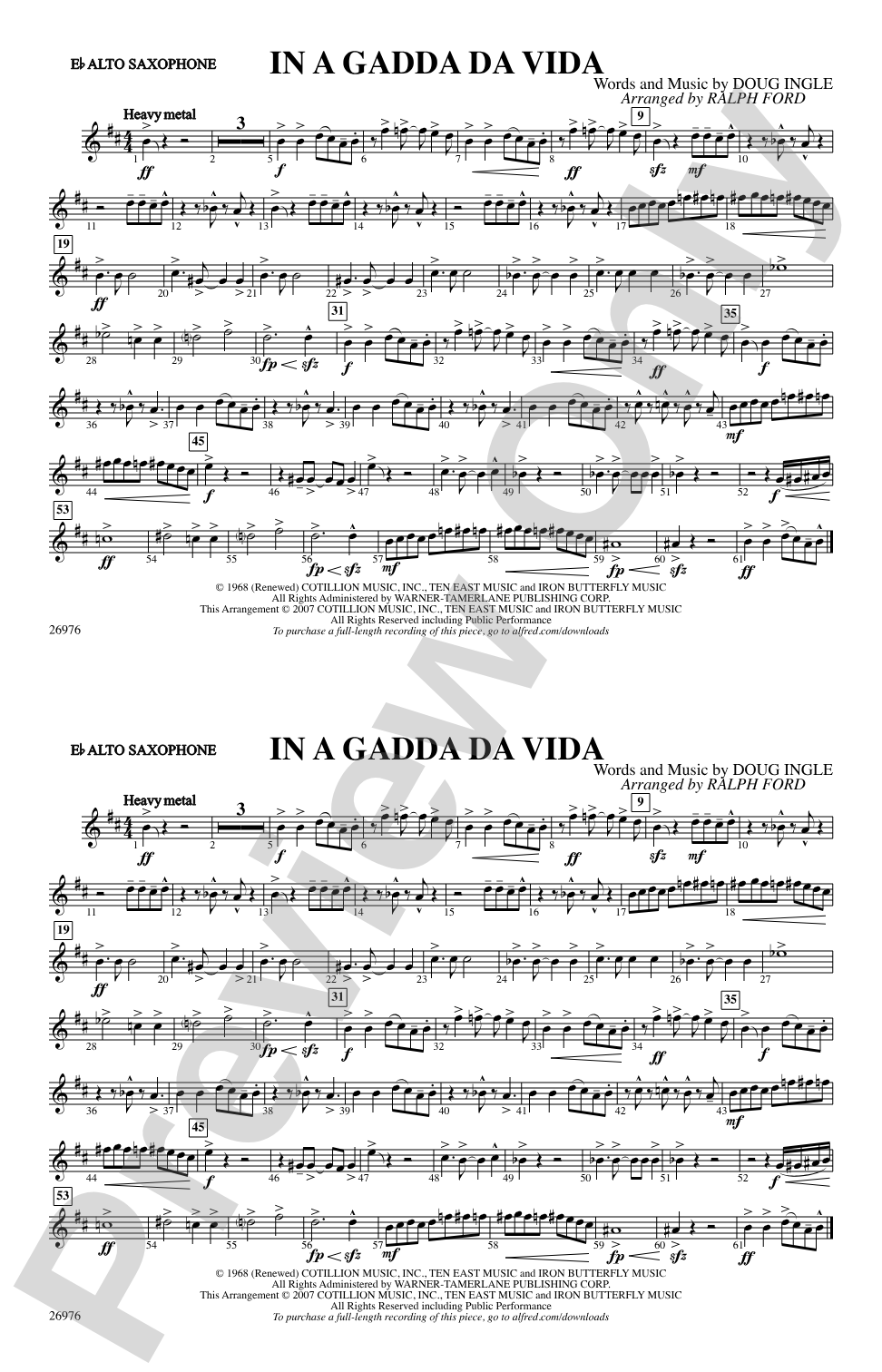 In A Gadda Da Vida: E-flat Alto Saxophone
