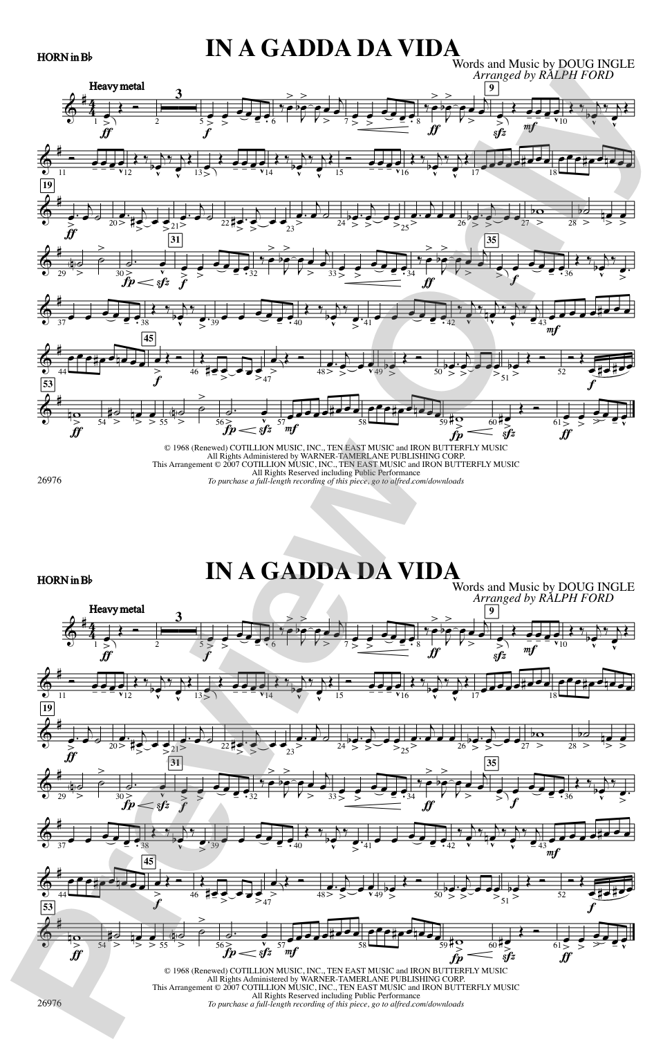 In A Gadda Da Vida: Horn in B flat