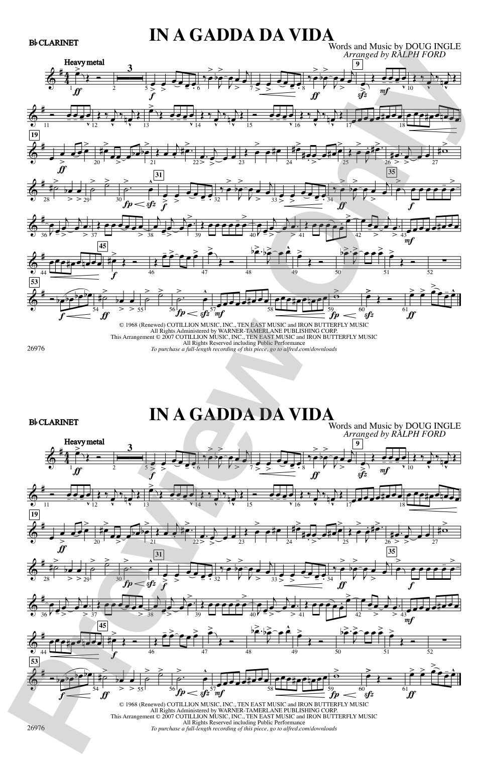 In A Gadda Da Vida: 1st B-flat Clarinet