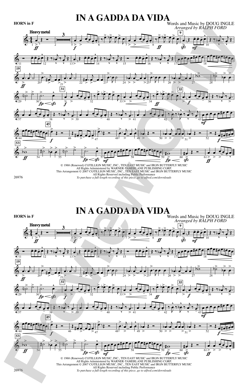 In A Gadda Da Vida: 1st F Horn