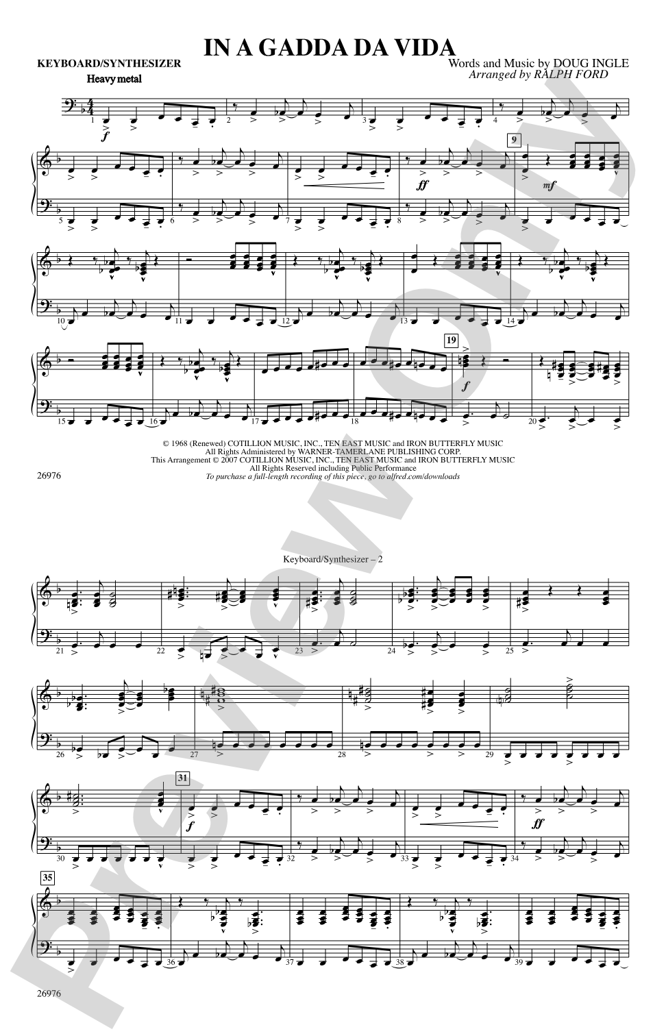In A Gadda Da Vida: Keyboard/Synthesizer