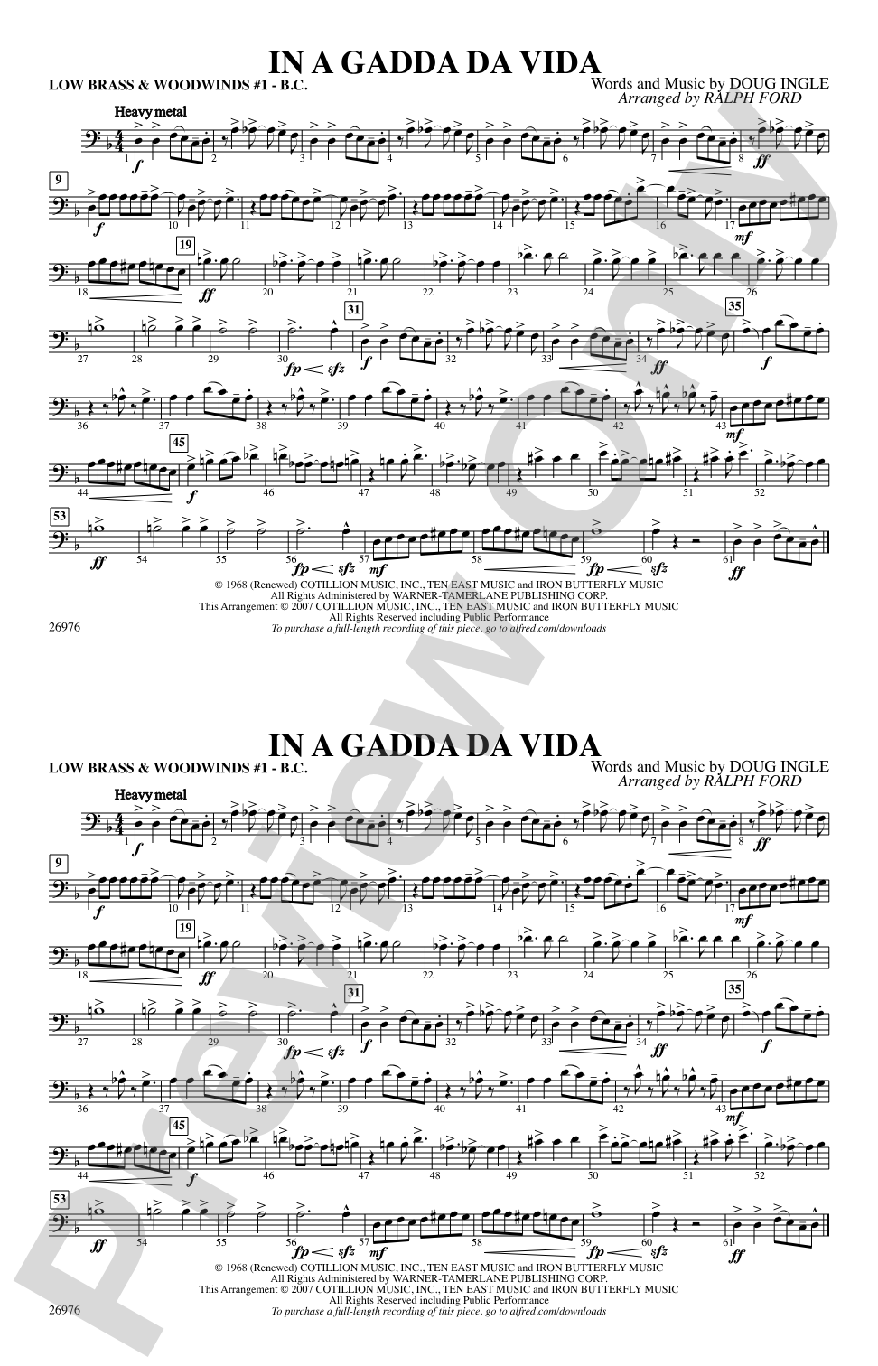 In A Gadda Da Vida: Low Brass & Woodwinds #1 - Bass Clef