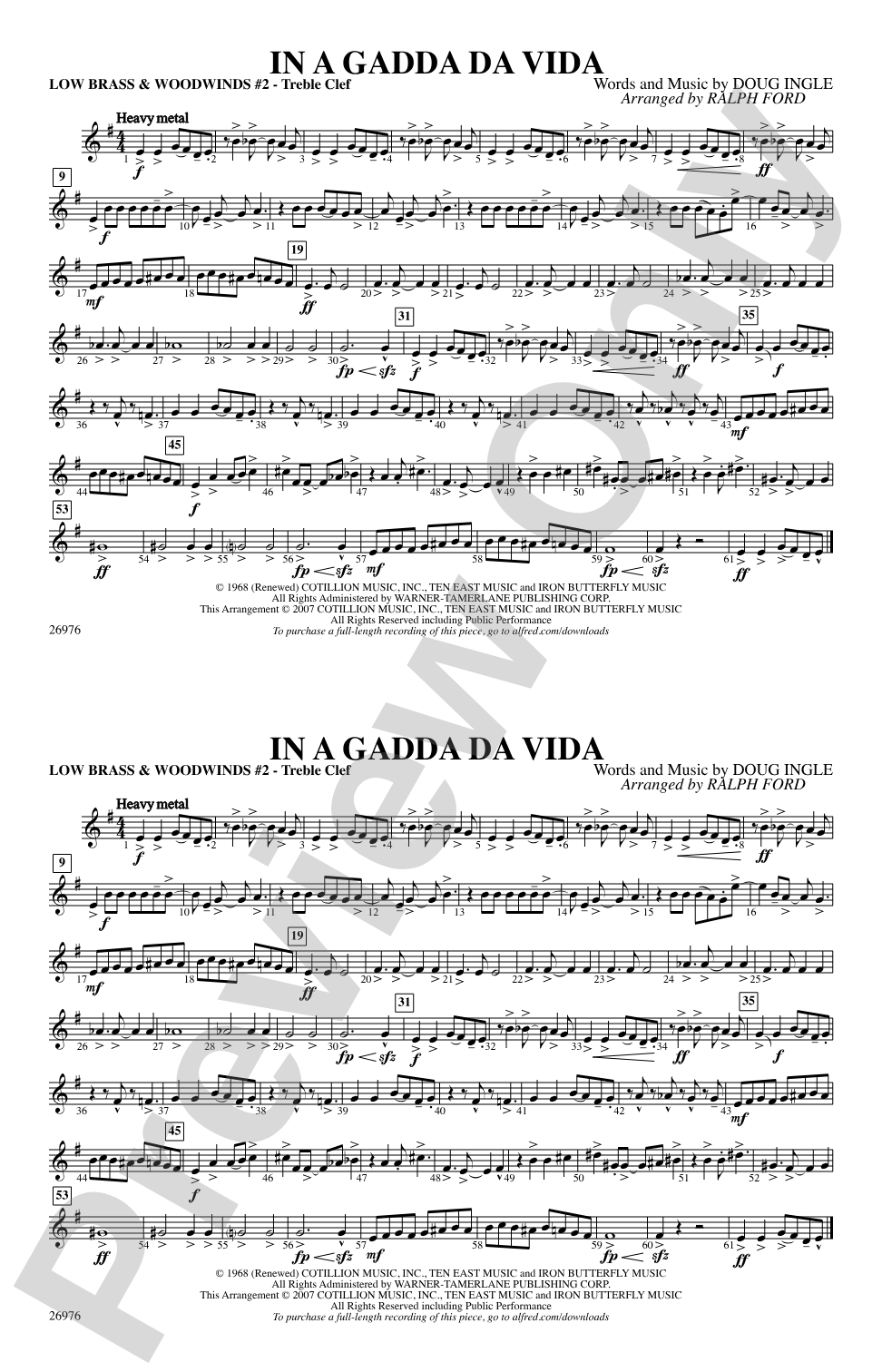 In A Gadda Da Vida: Low Brass & Woodwinds #2 - Treble Clef