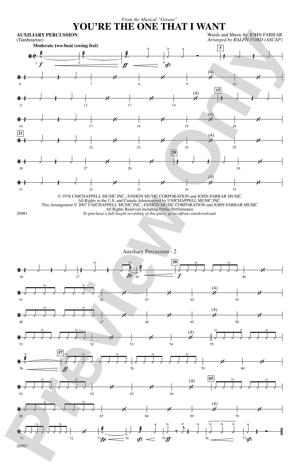 You're the One That I Want (from the musical Grease): Auxiliary Percussion