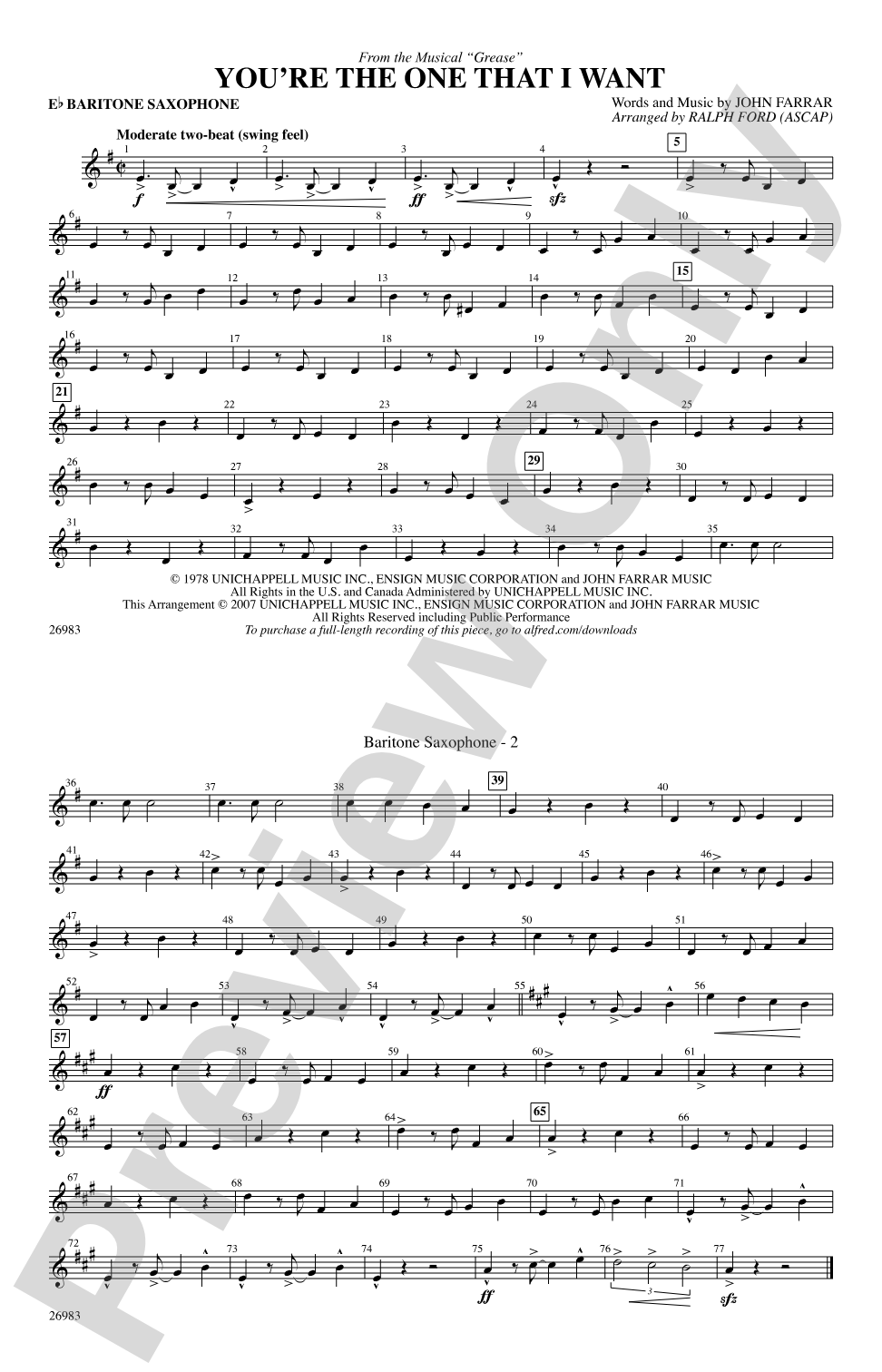 You're the One That I Want (from the musical Grease): E-flat Baritone Saxophone