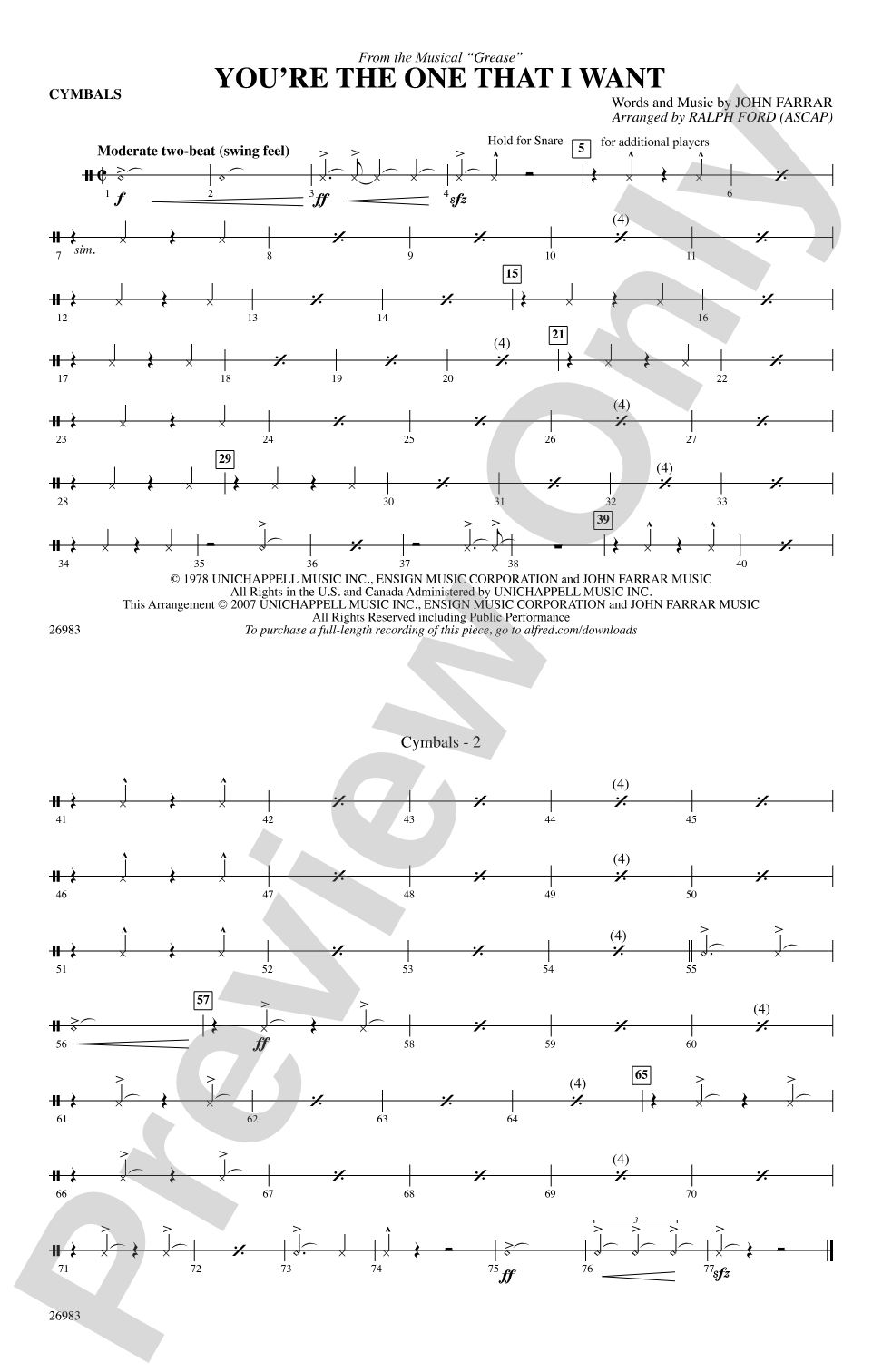 You're the One That I Want (from the musical Grease): Cymbals