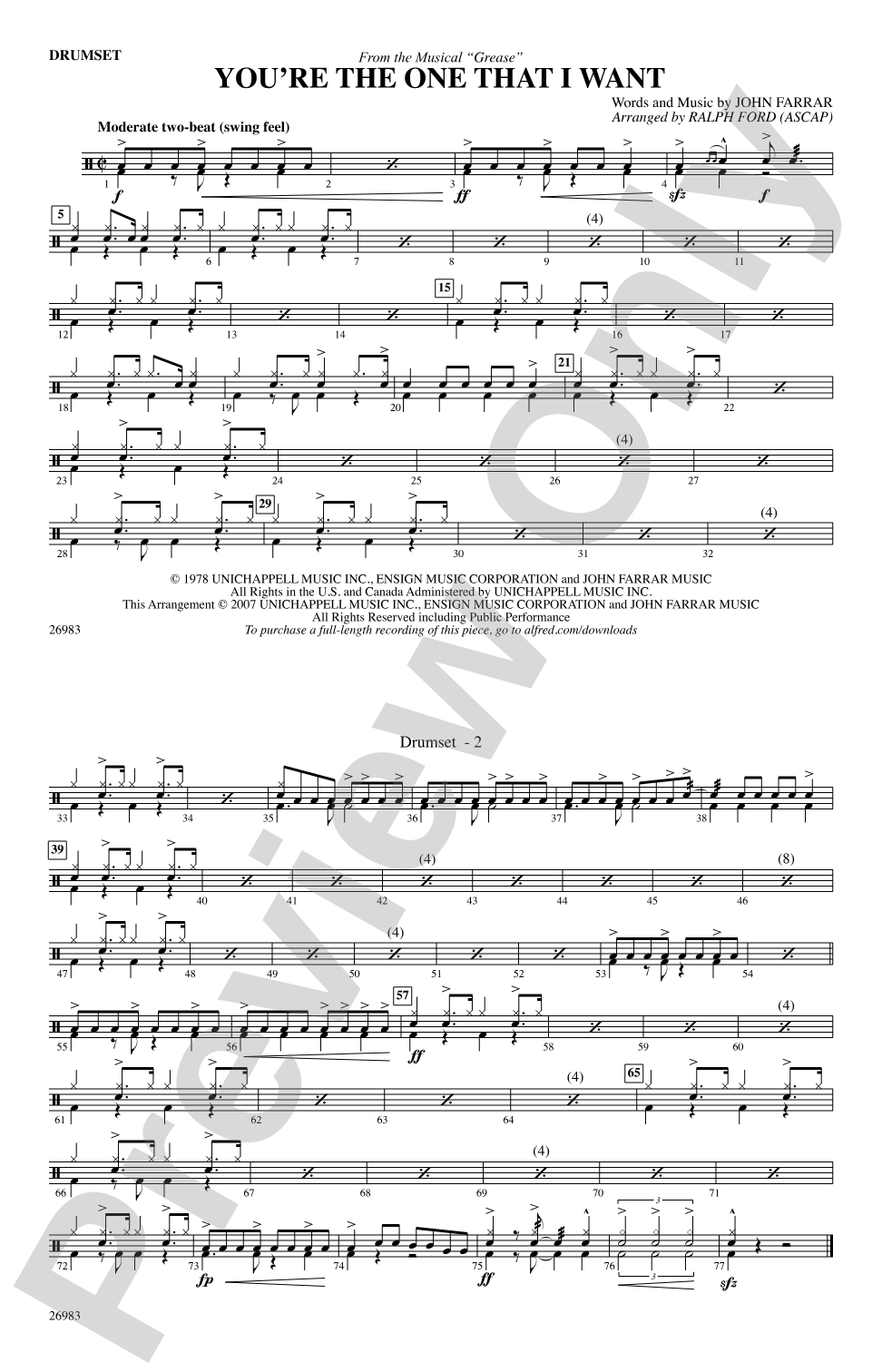 You're the One That I Want (from the musical Grease): Drumset