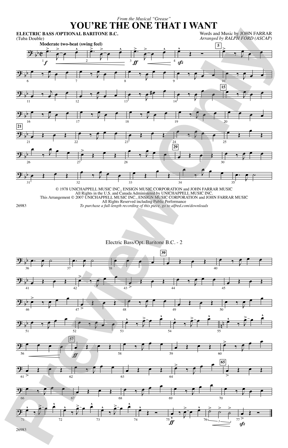 You're the One That I Want (from the musical Grease): Electric Bass