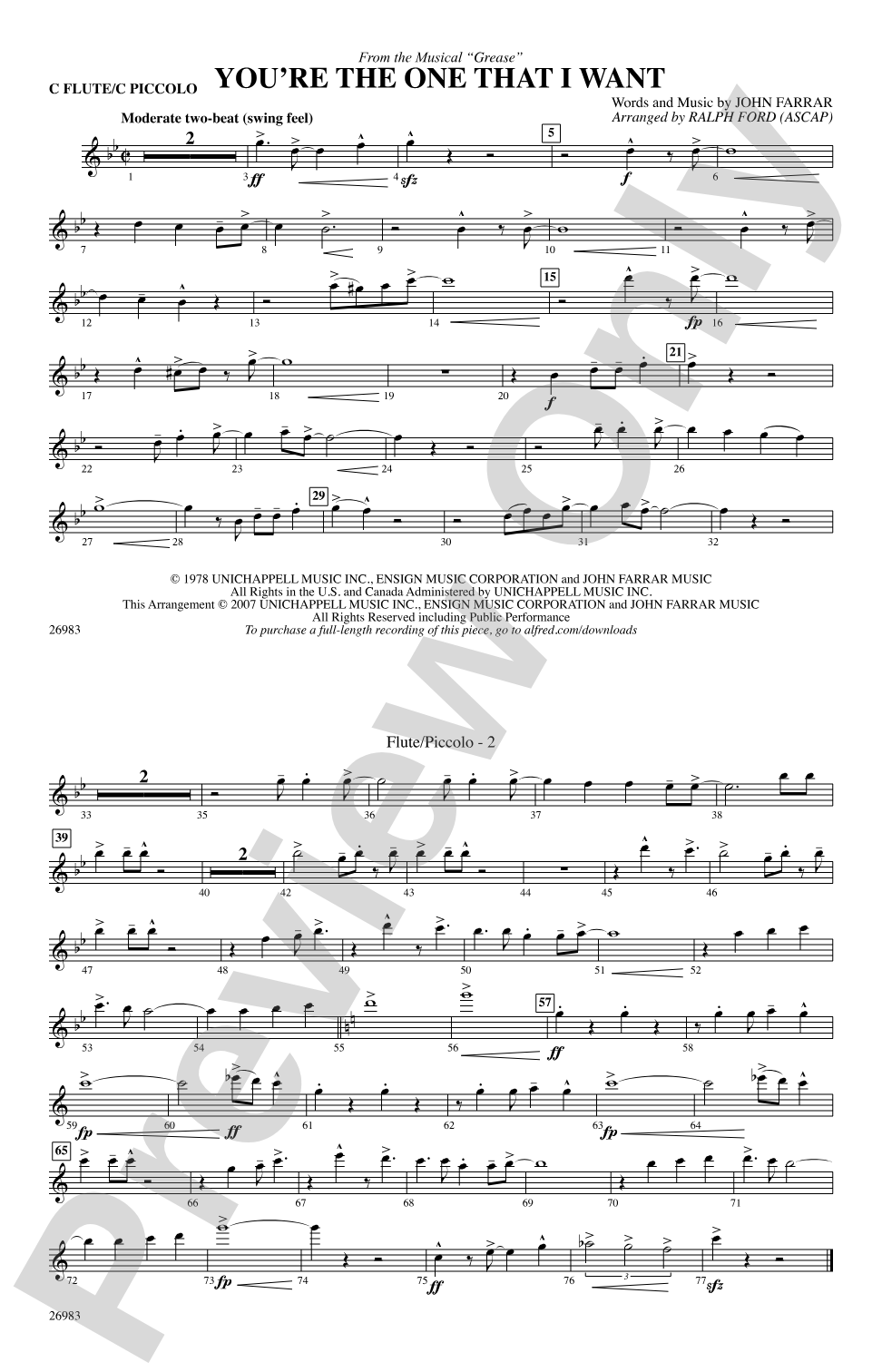 You're the One That I Want (from the musical Grease): Flute