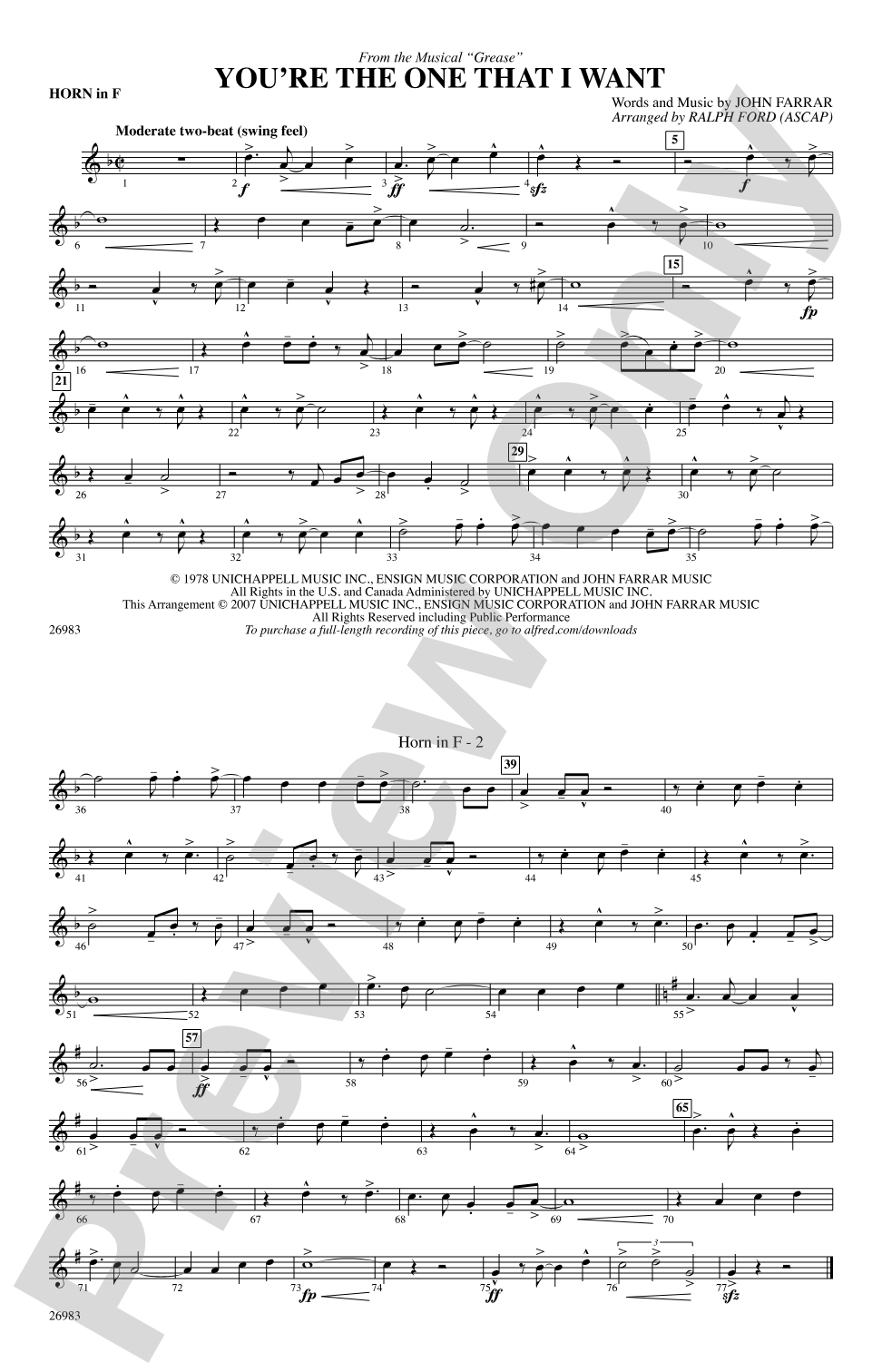 You're the One That I Want (from the musical Grease): 1st F Horn
