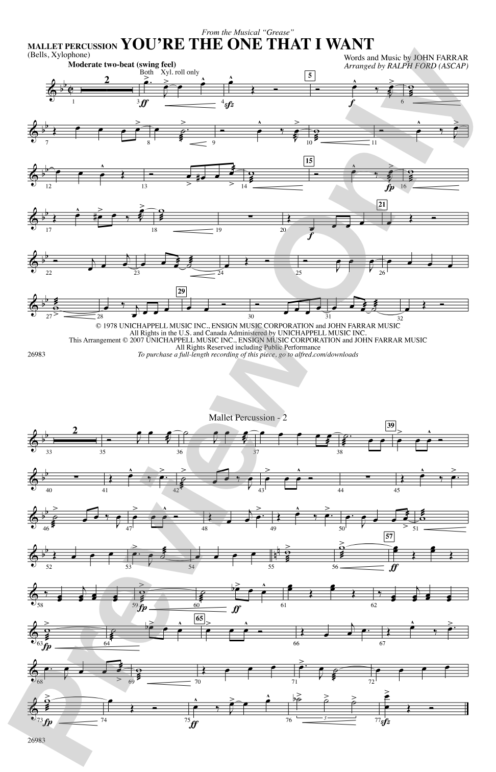You're the One That I Want (from the musical Grease): Mallets
