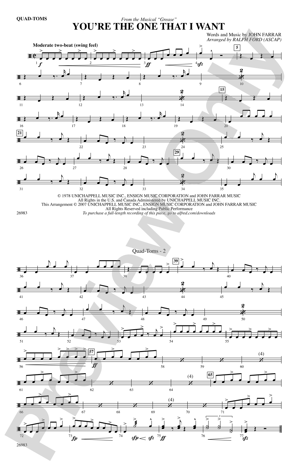 You're the One That I Want (from the musical Grease): Quad-Toms