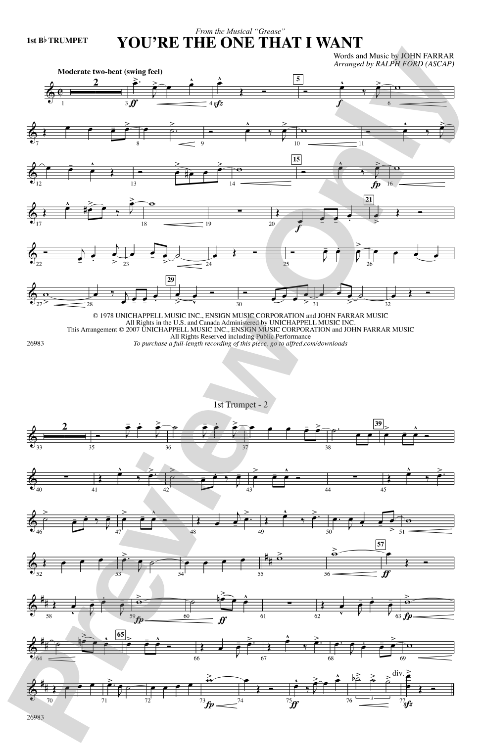 You're the One That I Want (from the musical Grease): 1st B-flat Trumpet