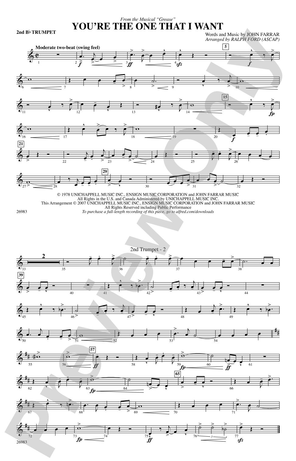 You're the One That I Want (from the musical Grease): 2nd B-flat Trumpet