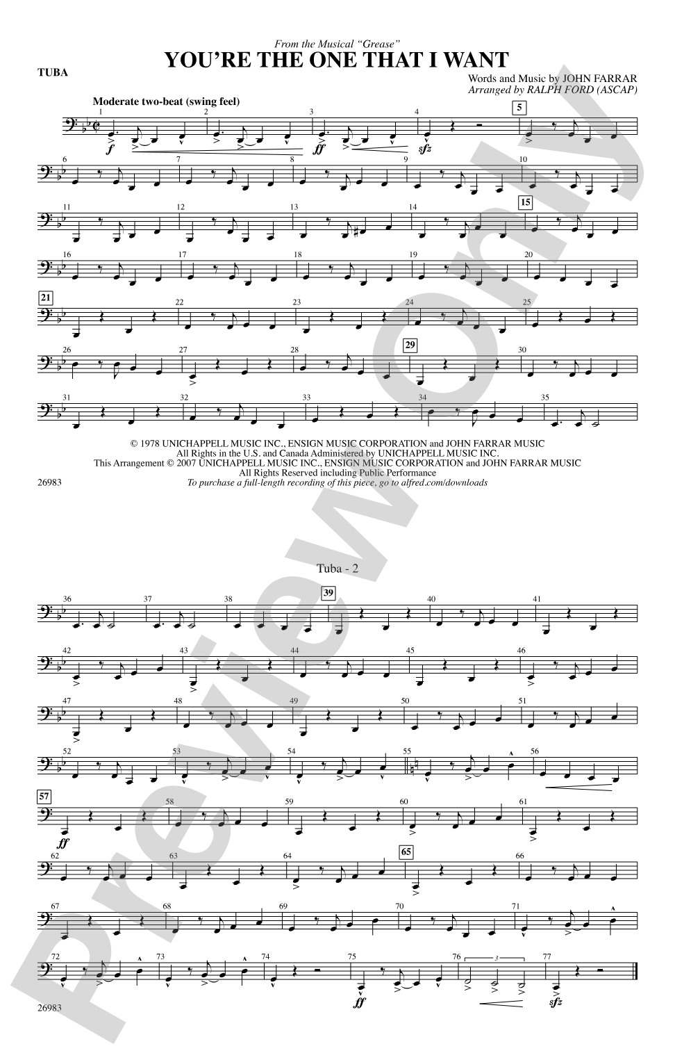 You're the One That I Want (from the musical Grease): Tuba