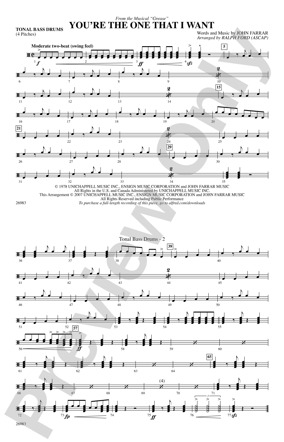 You're the One That I Want (from the musical Grease): Tonal Bass Drum