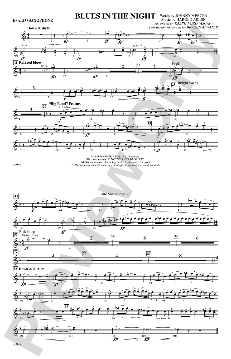 Blues in the Night: E-flat Alto Saxophone