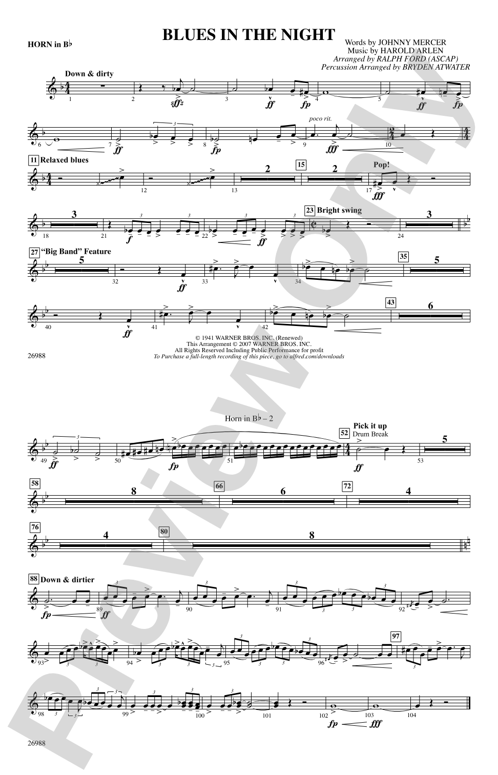 Blues in the Night: Horn in B flat